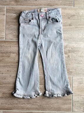 Vintage Adjustable Girls' Light Blue Grey Ruffle Hem Jeans